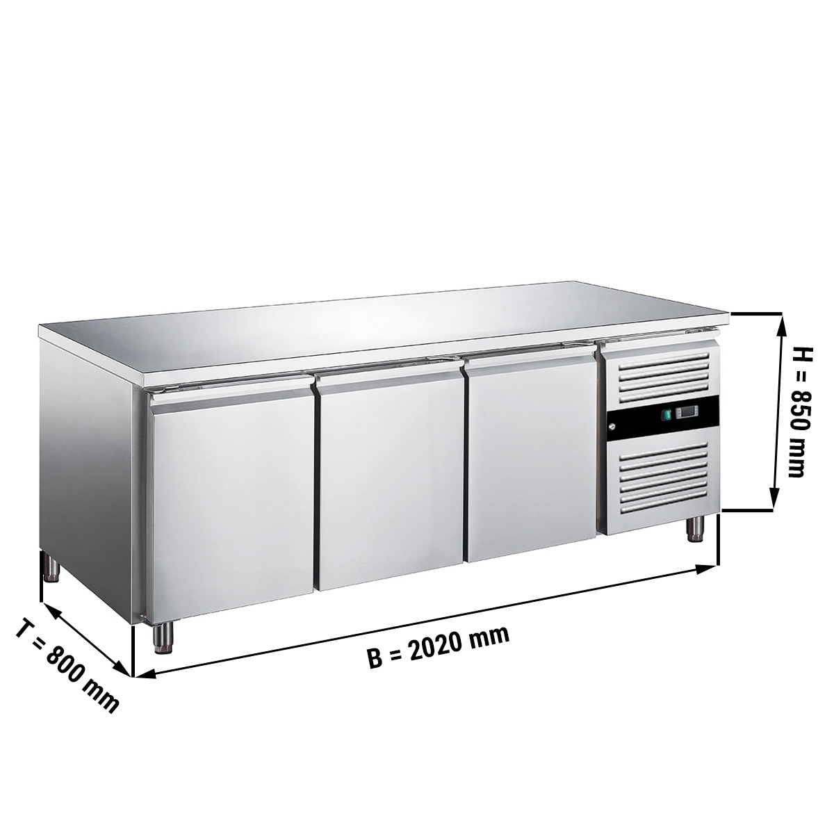 Bäckereikühltisch PREMIUM - 2,0 x 0,8 m - mit 3 Türen