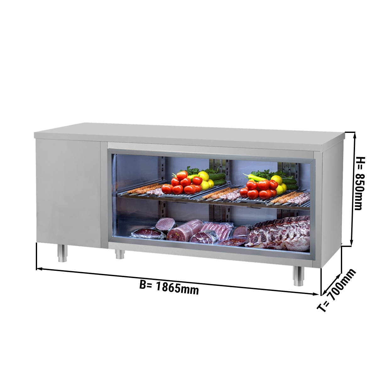 Kühltisch mit Glasfront - 1,8 x 0,7 m