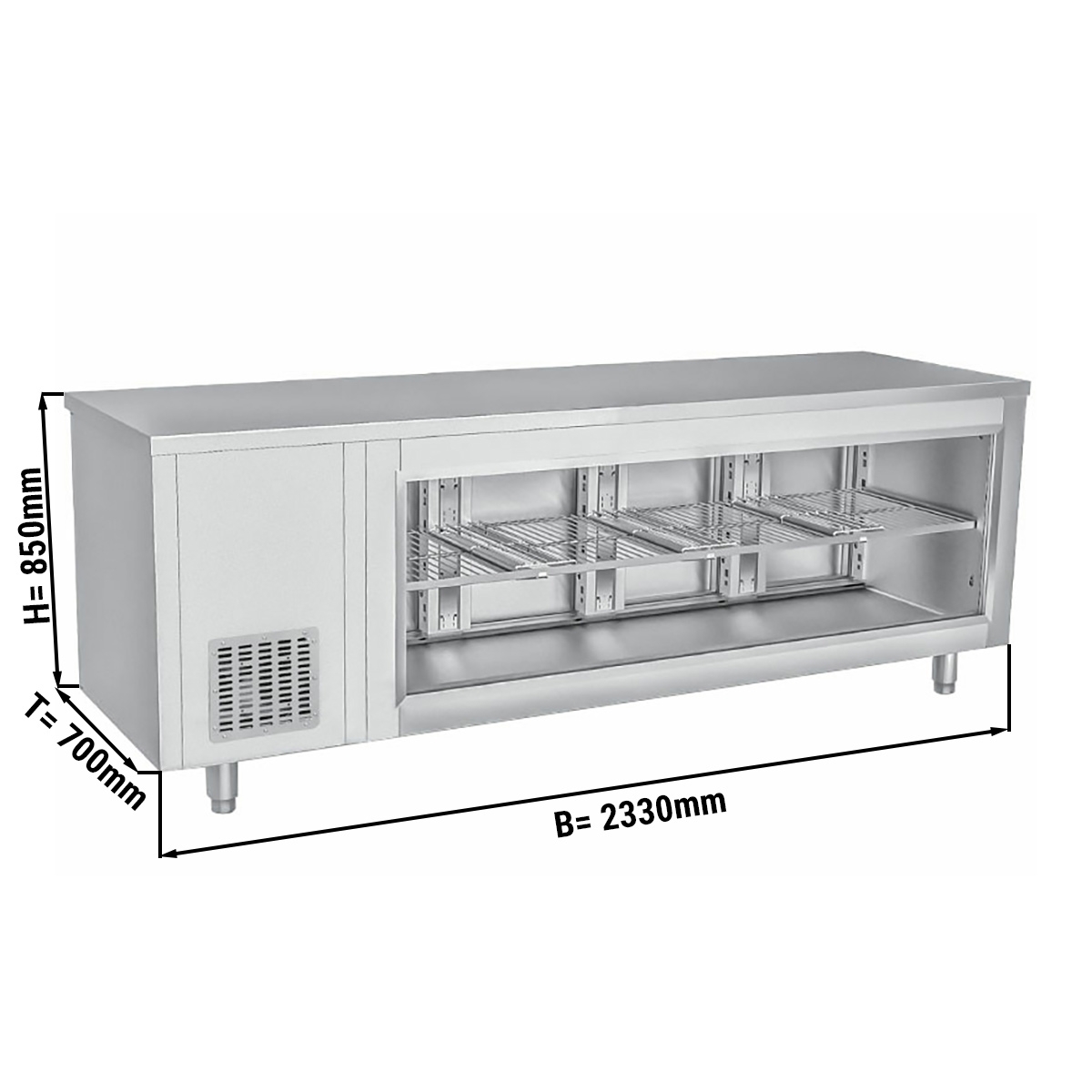 Cooling table with glass front - 2.3 x 0.7 m