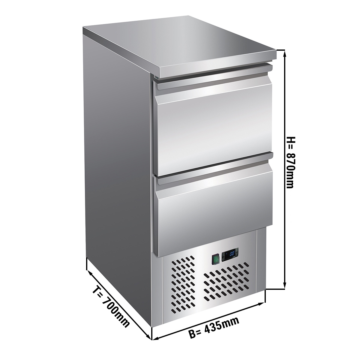Saladette counter / refrigerated table PREMIUM - 0,43 m x 0,7 m - with 2 drawers