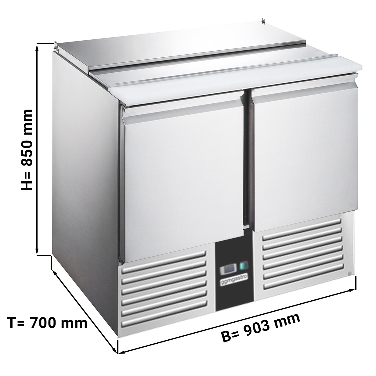 Saladette / Kühltisch PREMIUM - 0,9 x 0,7 m - mit 2 Türen