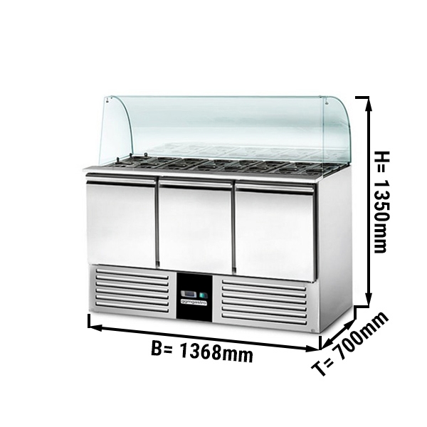 Saladette PREMIUM - 1,37 x 0,7 m - mit 3 Türen