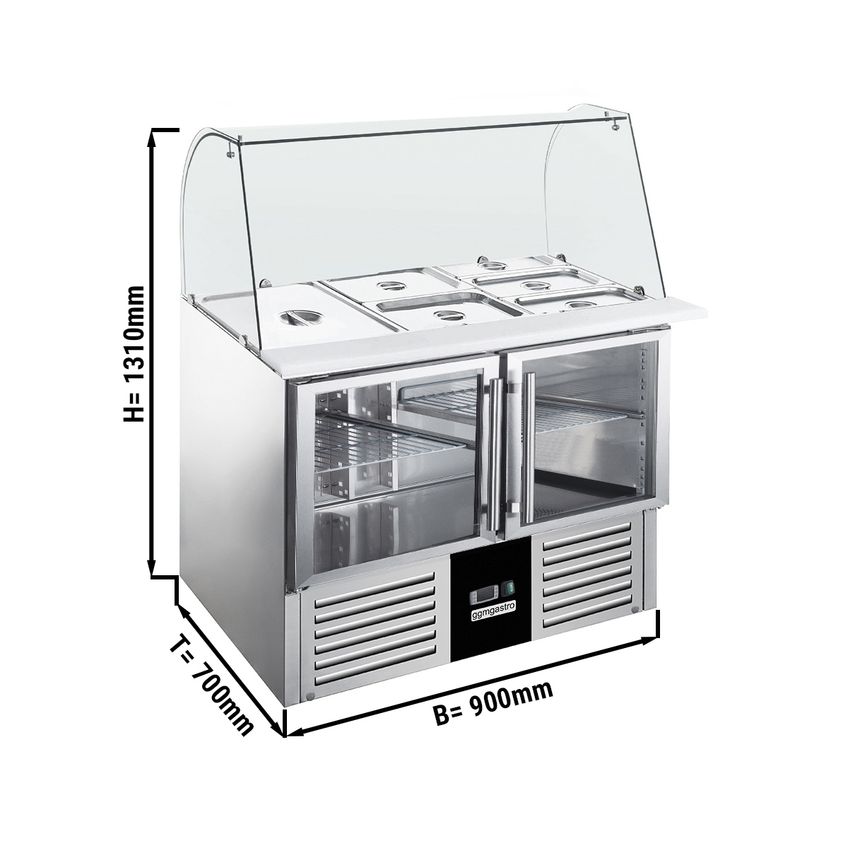 Saladette PREMIUM - 0,9 x 0,7 - mit 2 Glastüren