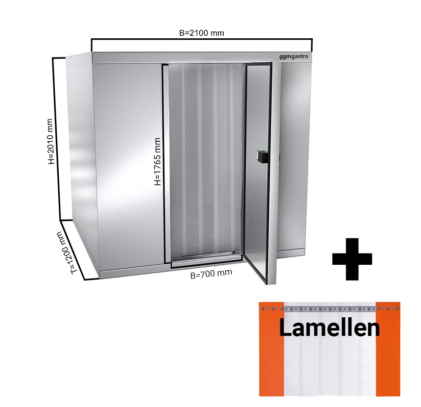 Edelstahl Tiefkühlzelle - 2,1 x 1,2 m - Höhe: 2,01 m - 3,16 m³