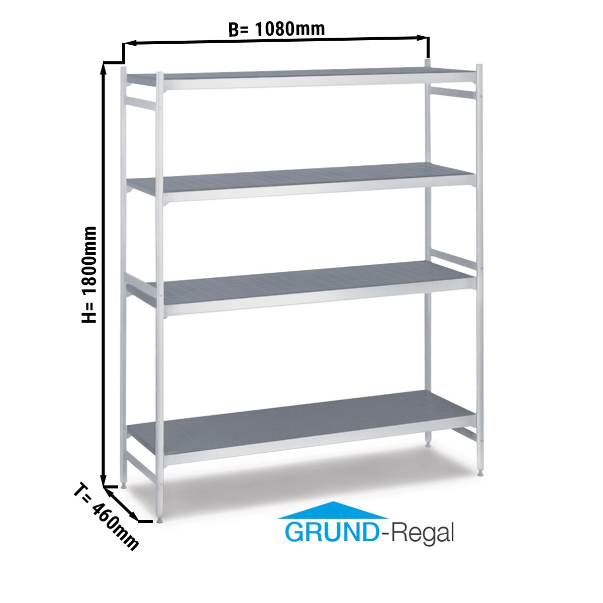 Aluminium basic shelf - 1080 x 1800 mm