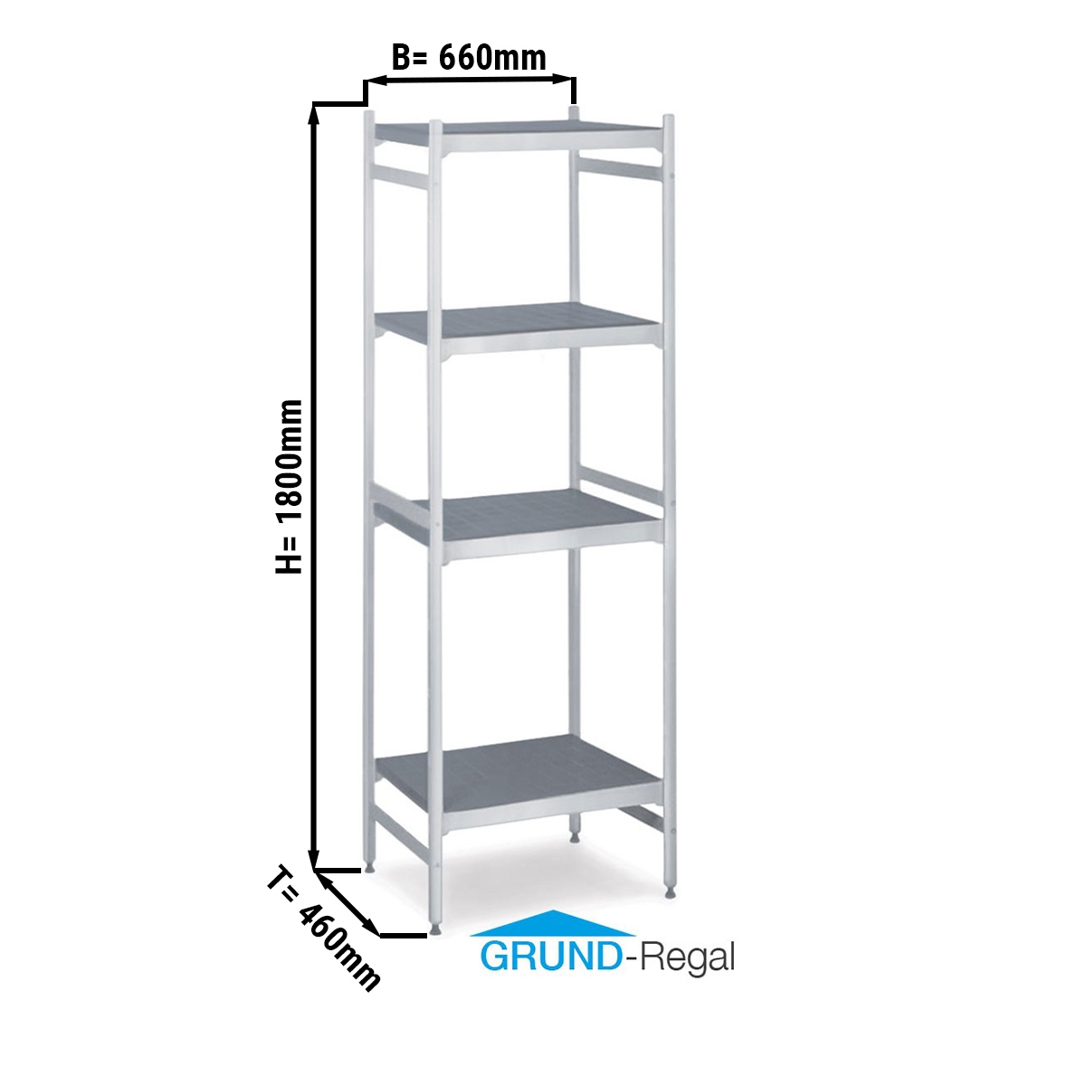 Aluminium basic shelf - 660 x 1800 mm
