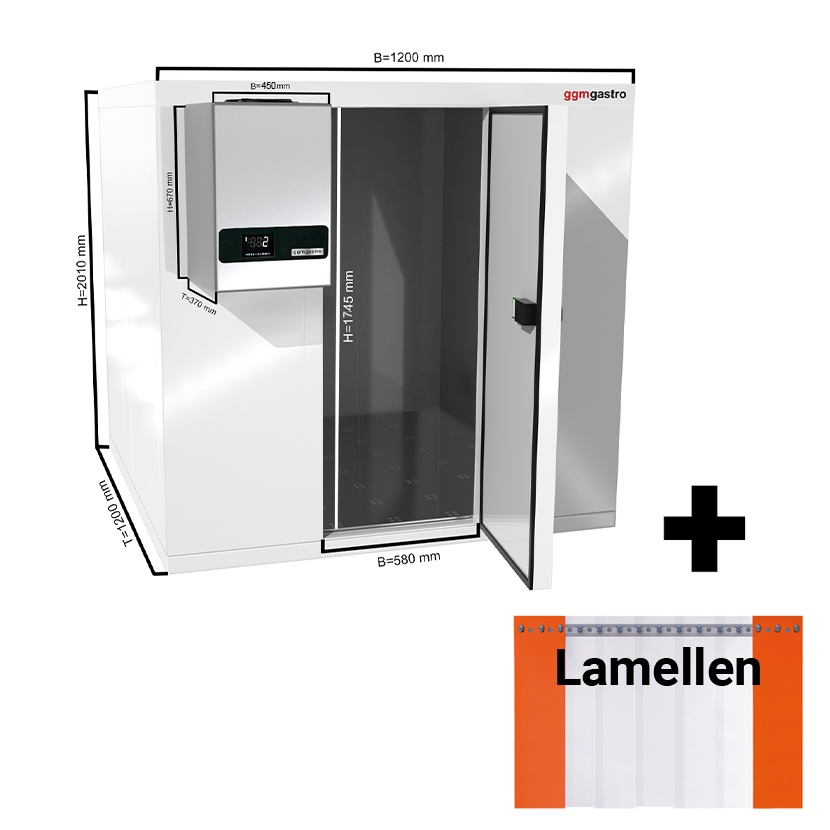 Edelstahl Tiefkühlzelle - 1,2 x 1,2 m - Höhe: 2,01 m - 1,6 m³ - inkl. Wandkühlaggregat MINUS
