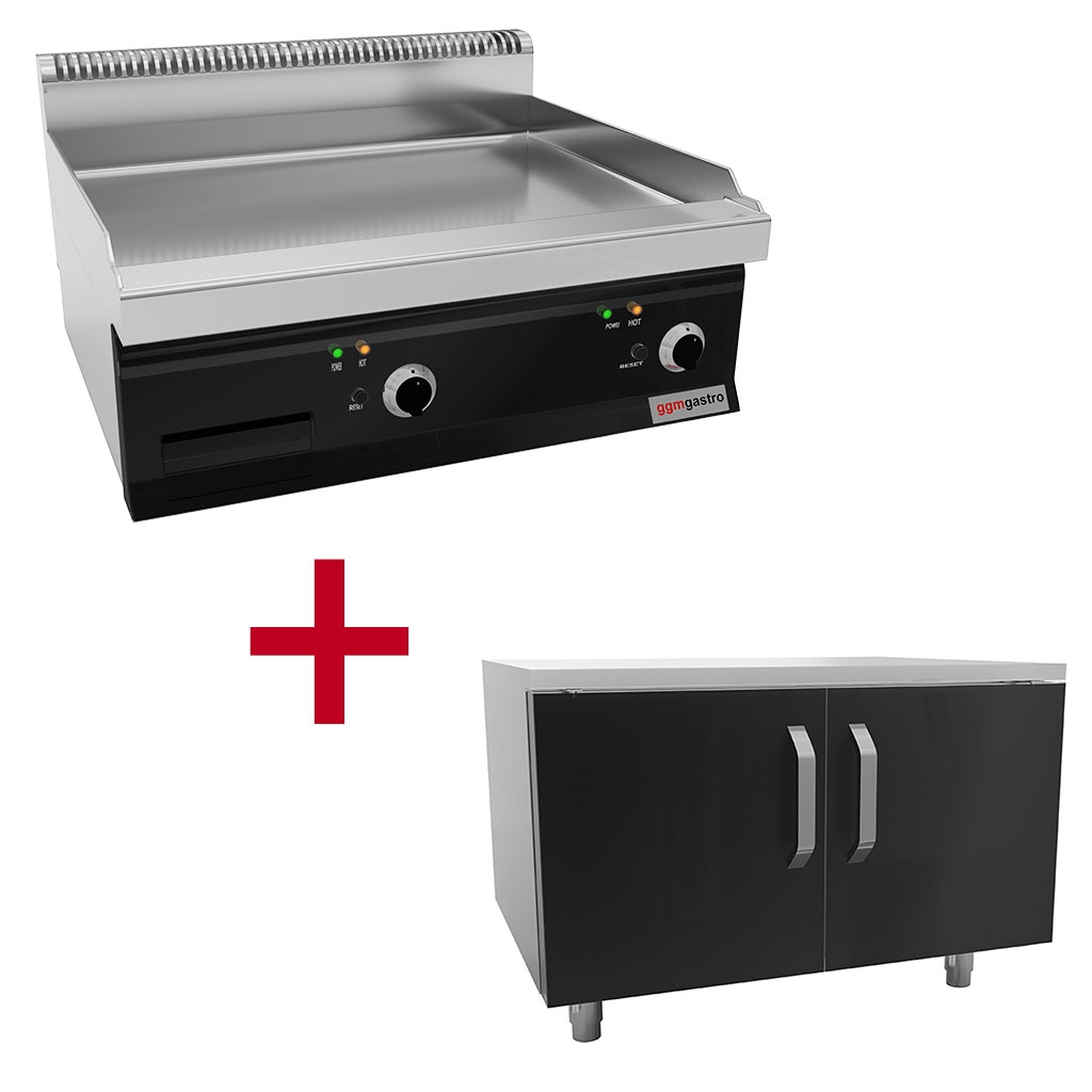 Electric griddle - smooth + grooved (8 kW) incl. base frame | grill plate | griddle plate | roaster | griddle | grill | gastronomy