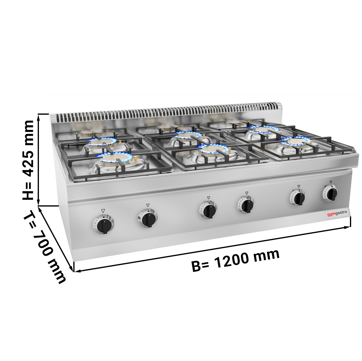 Gas stove 6x burners (33,5 kW) with pilot flame