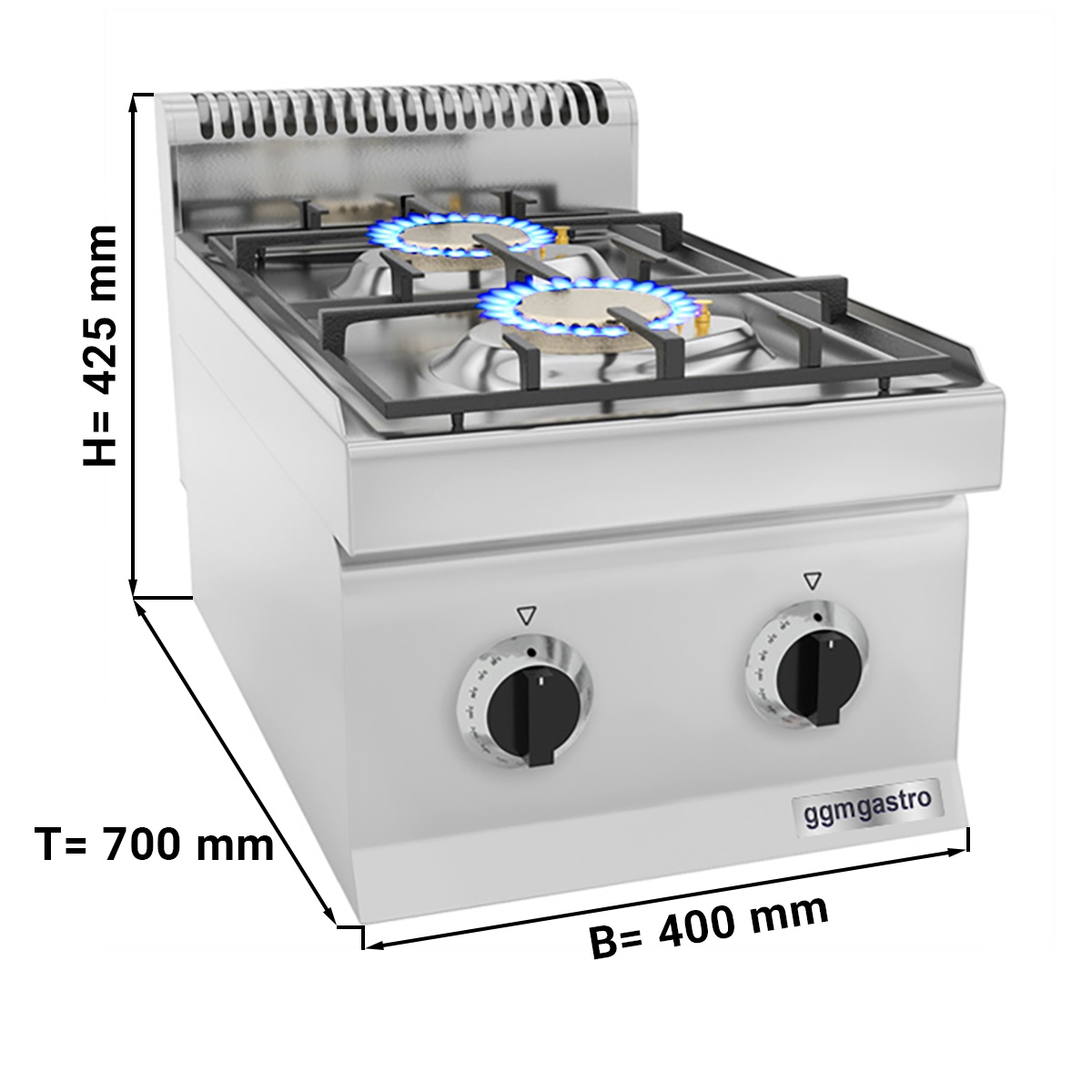 Gas stove 2x burners (10 kW) with pilot flame