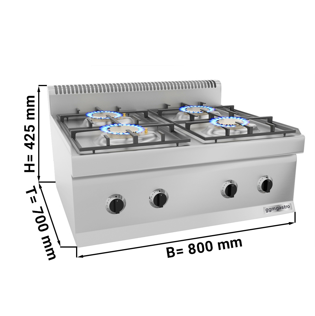 Gas stove 4x burners (23 kW) with pilot flame