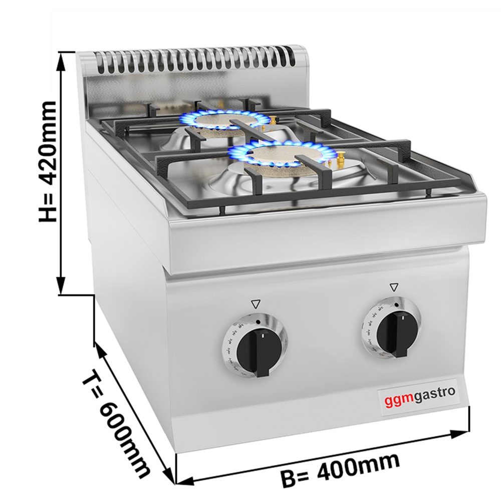 Gas stove 2x burners (9,5 kW) with pilot flame