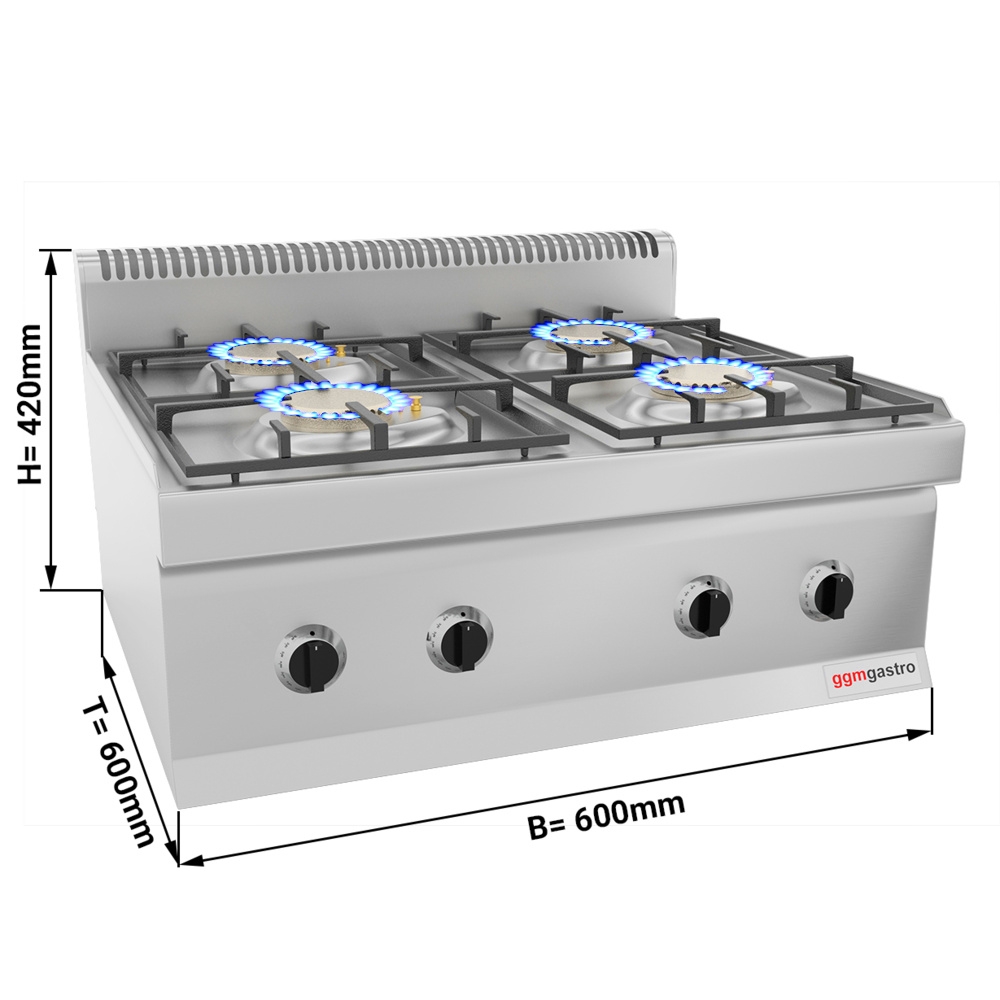 Gas stove 4x burners (13,6 kW) with pilot flame
