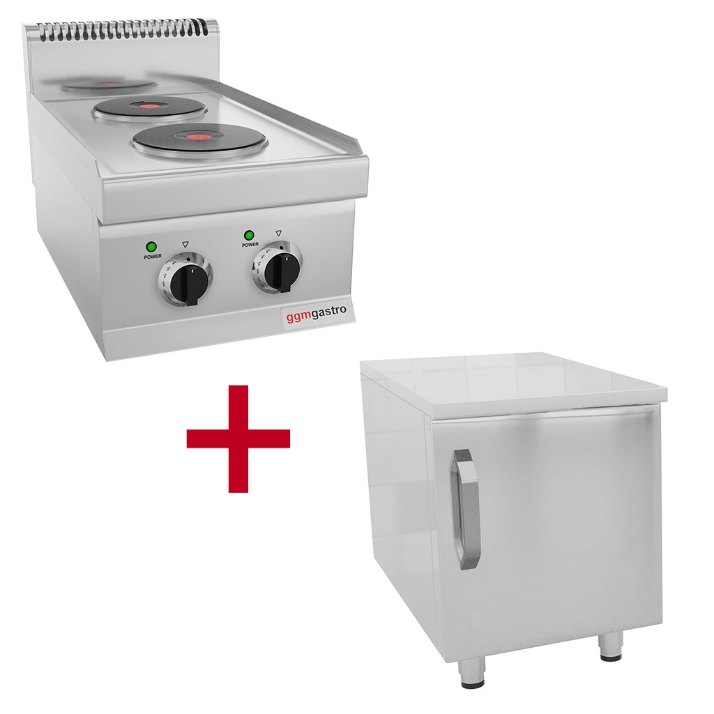 Elektroherd - 2x Platten Rund (4 kW) - inkl. Unterbau mit 1 Tür
