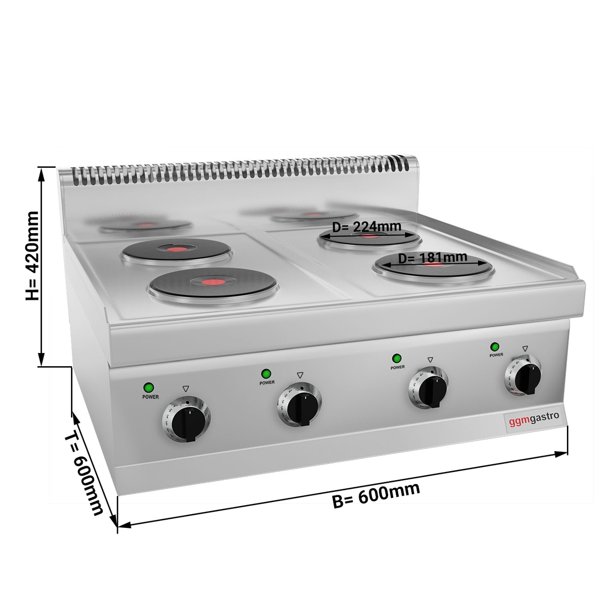 Electric stove 4x plates round (10.4 kW)