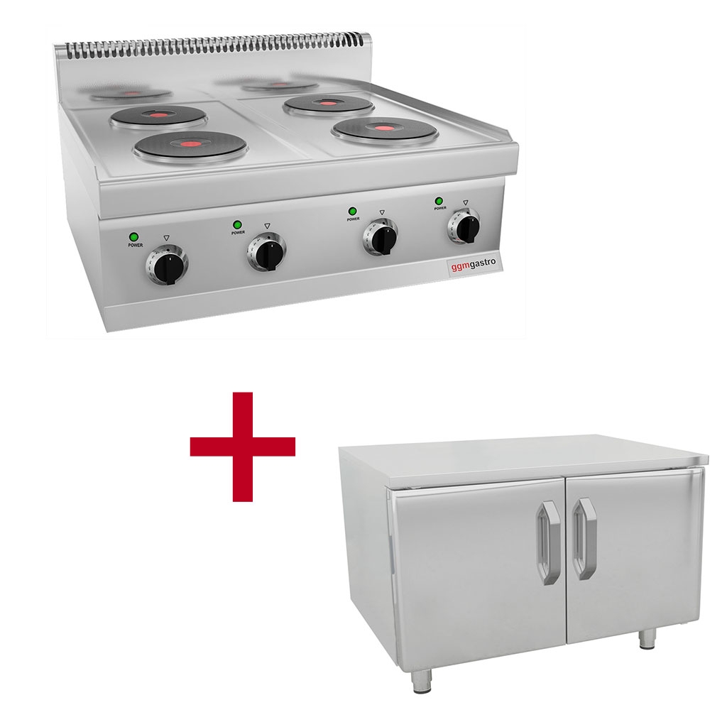 Elektroherd - 4x Platten Rund (8 kW) - inkl. Unterbau mit 2 Türen