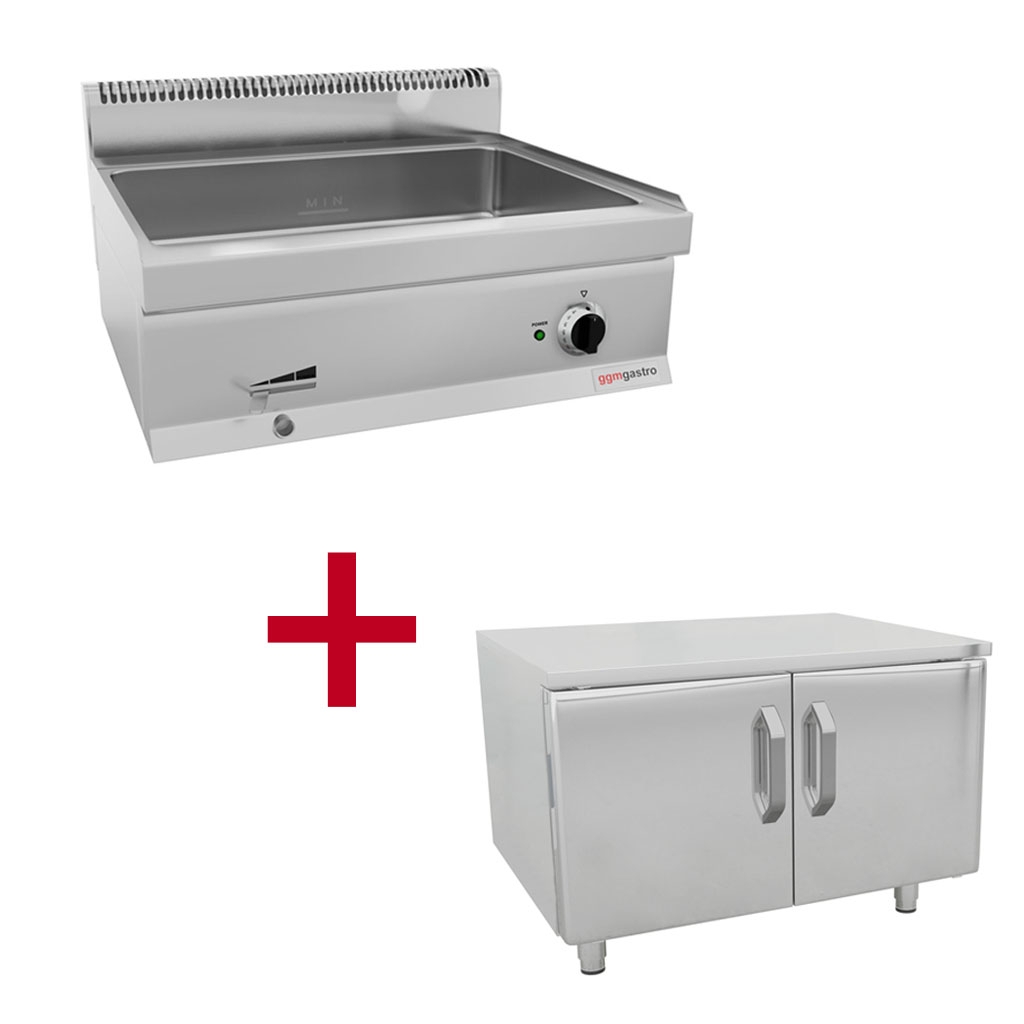 Bain Marie - 1x GN 1/1 und 3x GN 1/9 - inkl. Unterbau mit 2 Türen