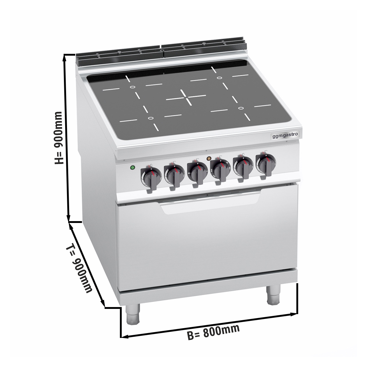 4x infrared hobs (16 kW) + electric oven static (7.5 kW)