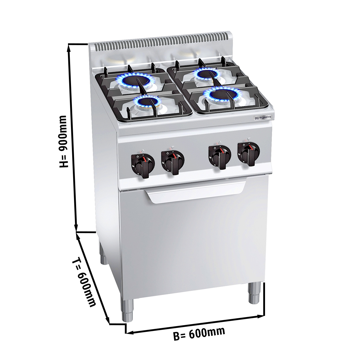 Gas stove 4xburner (12,4 kW) + Gas oven (3,5 kW)