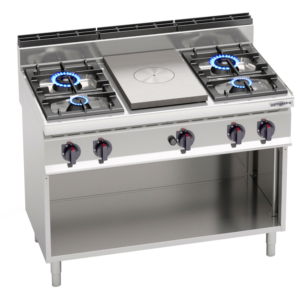 Simmer plate + gas stove with 4 burners (28 kW)