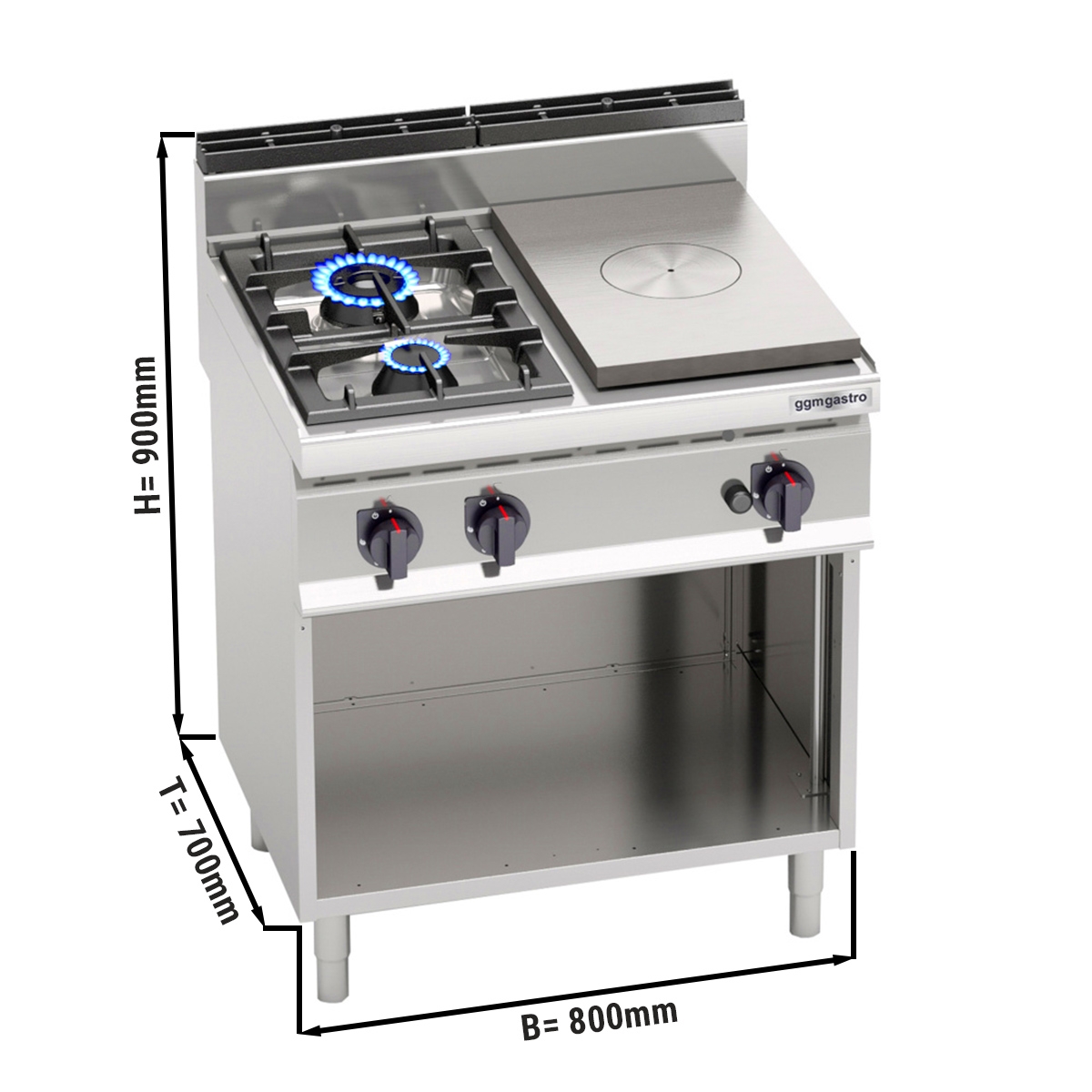 Simmer plate + gas stove with 2 burners (17.5 kW)