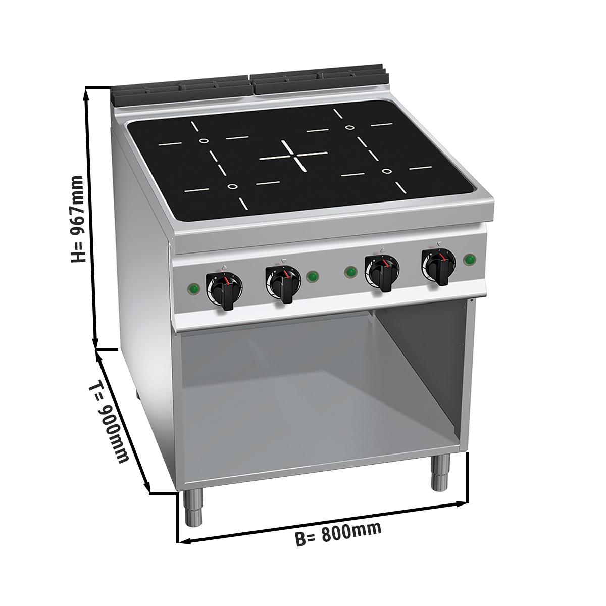 4x induction hobs (20 kW)