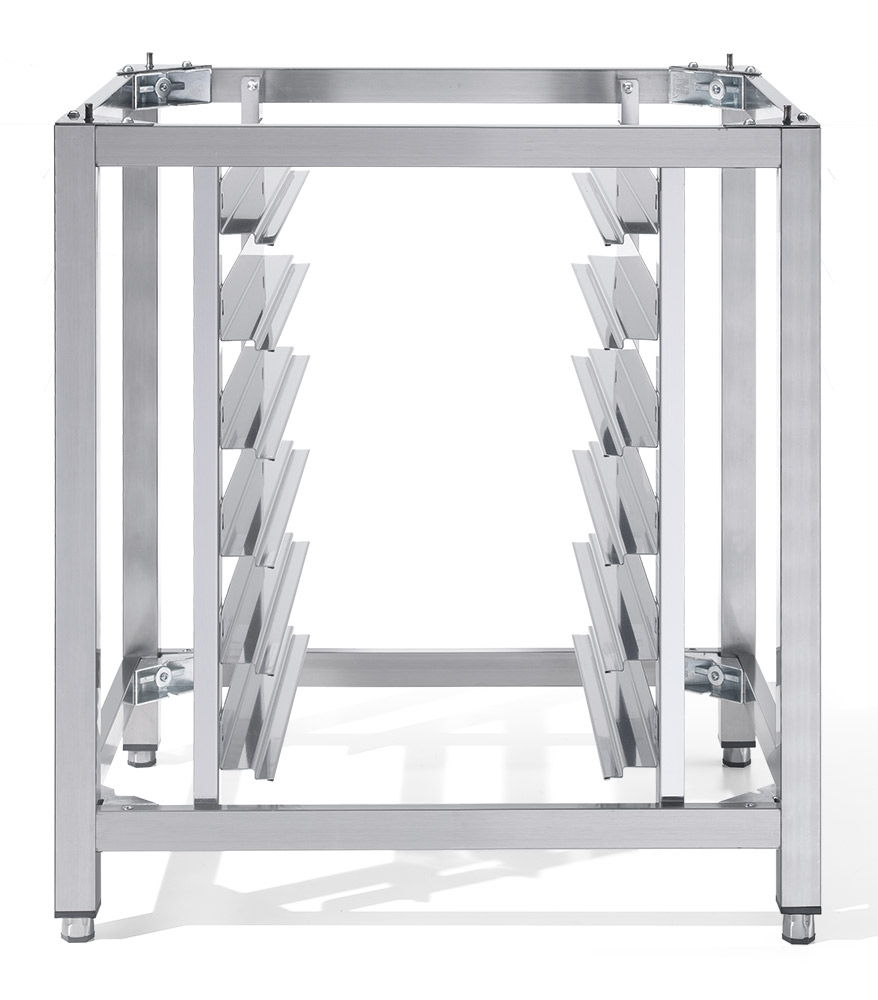 Combi-steamer base frame with tray holder