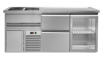 Beer counter 1.95 x 0.7 m - with 1 glass door and 2 drawers 2/5 + 3/5