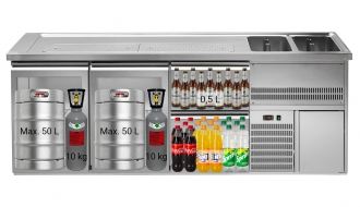 Beer counter 2.5 x 0.7 m - with 2 glass doors and 2 drawers 2/5 + 3/5