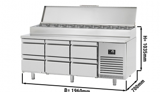 Ettevalmistuslaud (GN) - 1,96 x 0,7 m - 6 sahtliga 1/2