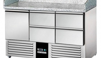 Pizza preparation refrigerator PREMIUM - 1,4 x 0,7 m - 1 door, 4 drawers 1/2 & granite top