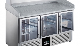 Pizza preparation refrigerator PREMIUM - 1,4 x 0,7 m - 3 glassdoors & granite top