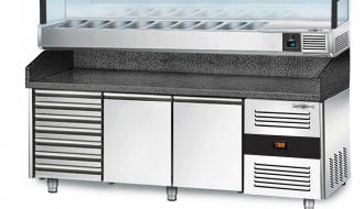 Refrigerated pizza table PREMIUM 2,0 x 0,8 m - with 2 door and 7 neutral drawers