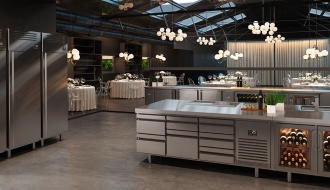 Refrigerated table (GN) - with 1 door and 2 drawers 1/2
