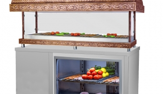 Holzkohle Kupfergrill mit Kühltisch & Glas | Holzkohlegrill mit Kühltisch - 1,4 x 0,7 m