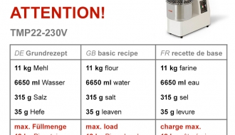 Dough kneading machine 22 liters / 18 kg - 230 Volt