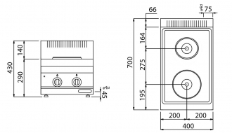 Elektroherd - 2x Platten Rund (4 kW) - inkl. Unterbau mit 1 Tür