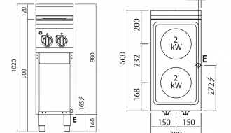 Electric cooker 2xplates round (4 kW)