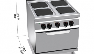 Electric stove with 4 angular plates (14 kW) + electric oven - static (7.5 kW)