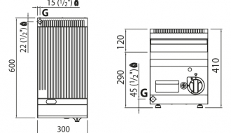 Gas frying plate - grooved (4 kW)