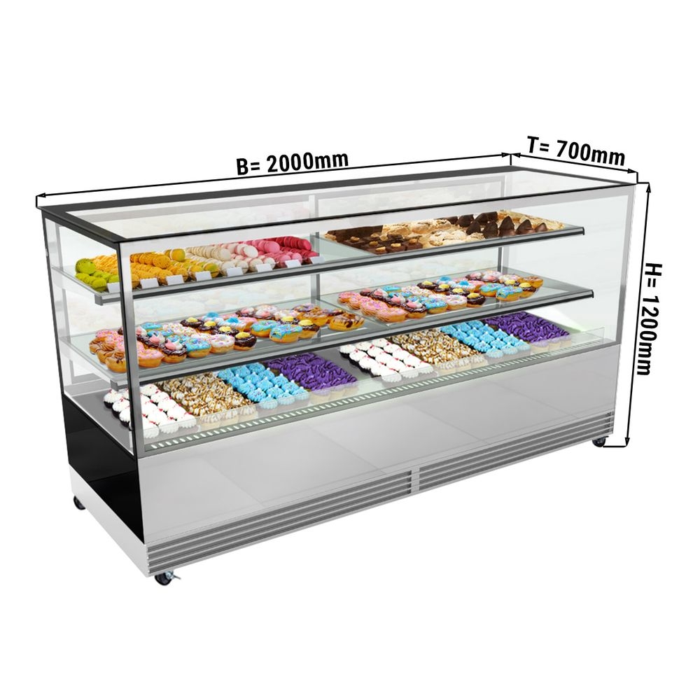 Cake Counter - 2,0 m - 2 shelves- mirrorfront - straight (LED)