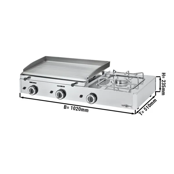 Gas grill frying plate - 1.0 m - incl. gas stove