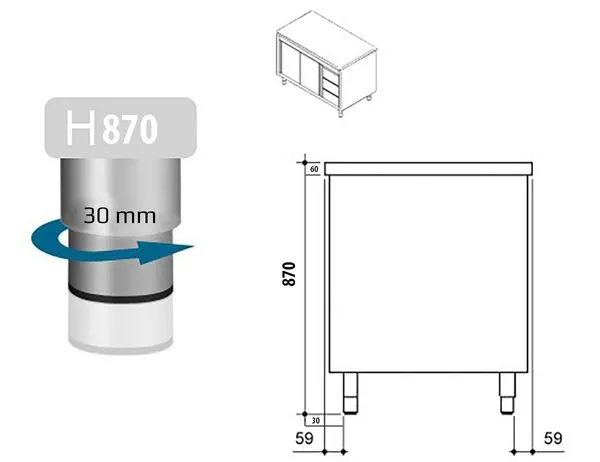 RST tööpind 1800mm 3x sahtliga