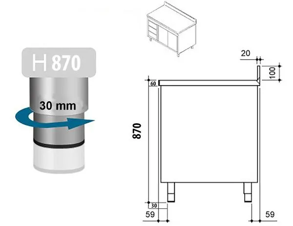 RST tööpind 2000mm 3x sahtlit